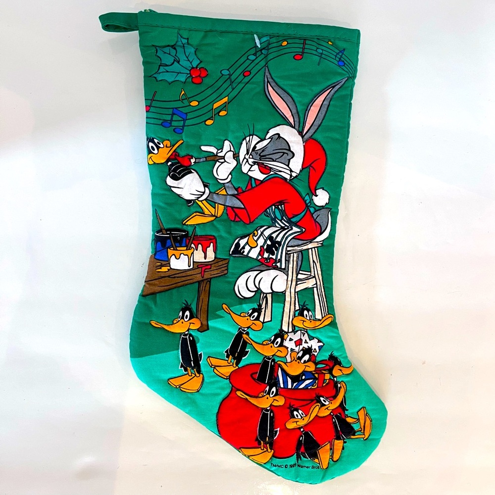 Vintage 1999 "Looney Tunes" Bugs Bunny and Daffy Christmas Quilted Stocking